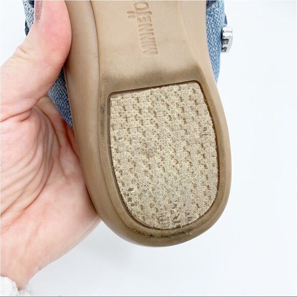 Minnetonka Chambray Silverthrone Wedge Thong Sandals Sz 9 - Picture 11 of 13